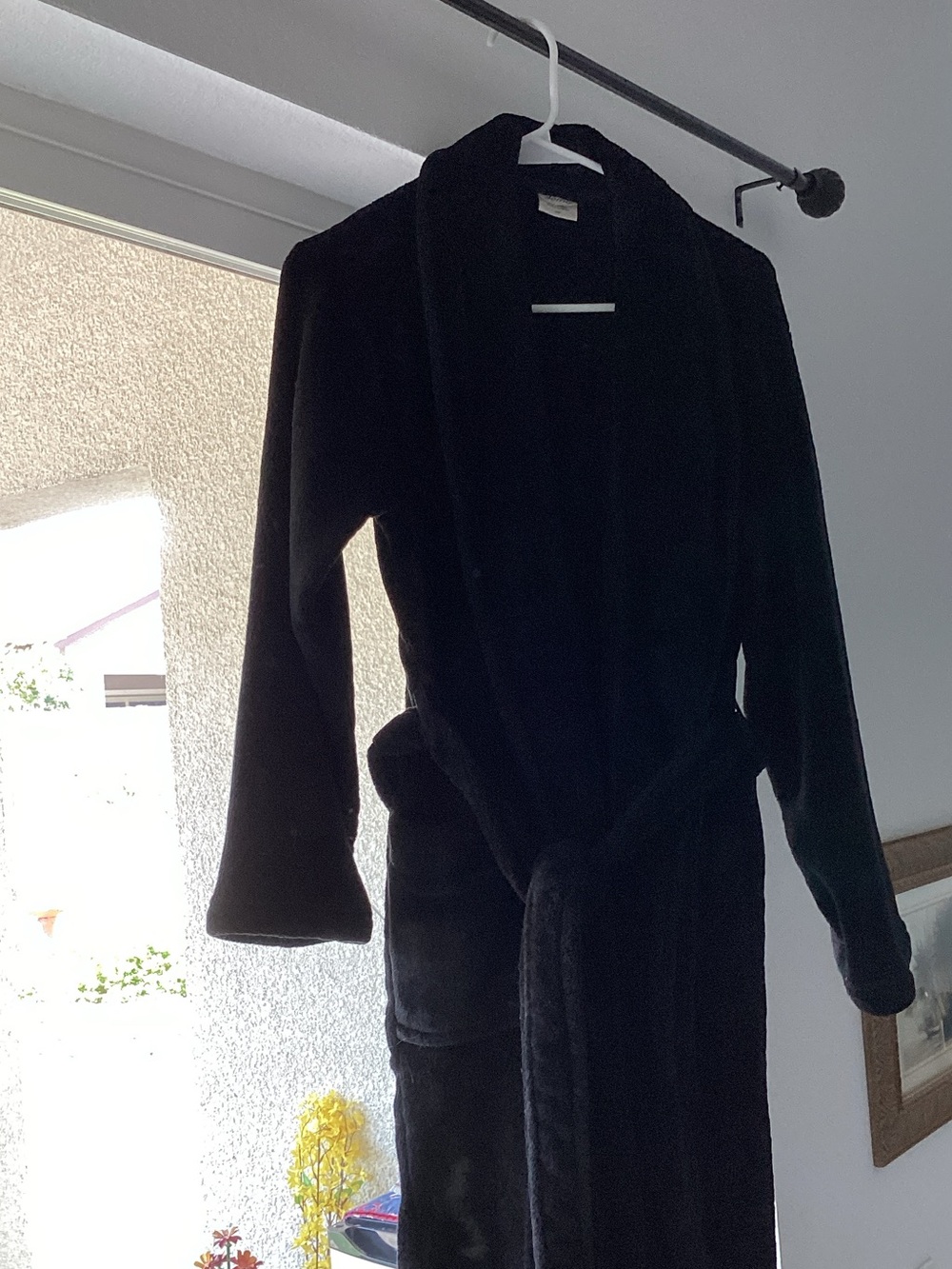 Soma Black Plush Shawl Collar Robe with Self-Tie Belt